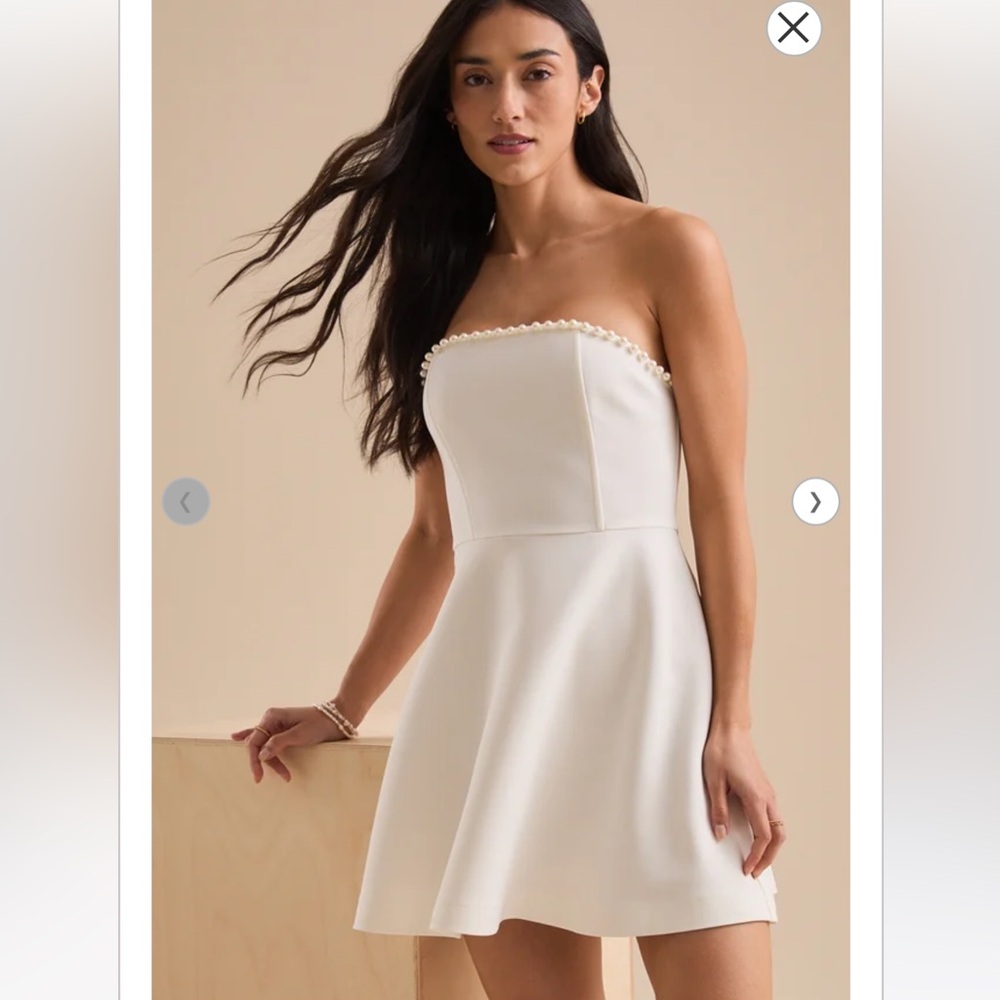 Altar'd State White Strapless Pearl-Trim Mini Dress